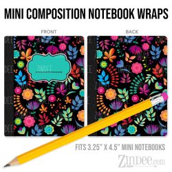 Colorful Blossoms – Mini Composition Notebook Wrap (3.25" x 4.5") | Vinyl Notebook Cover