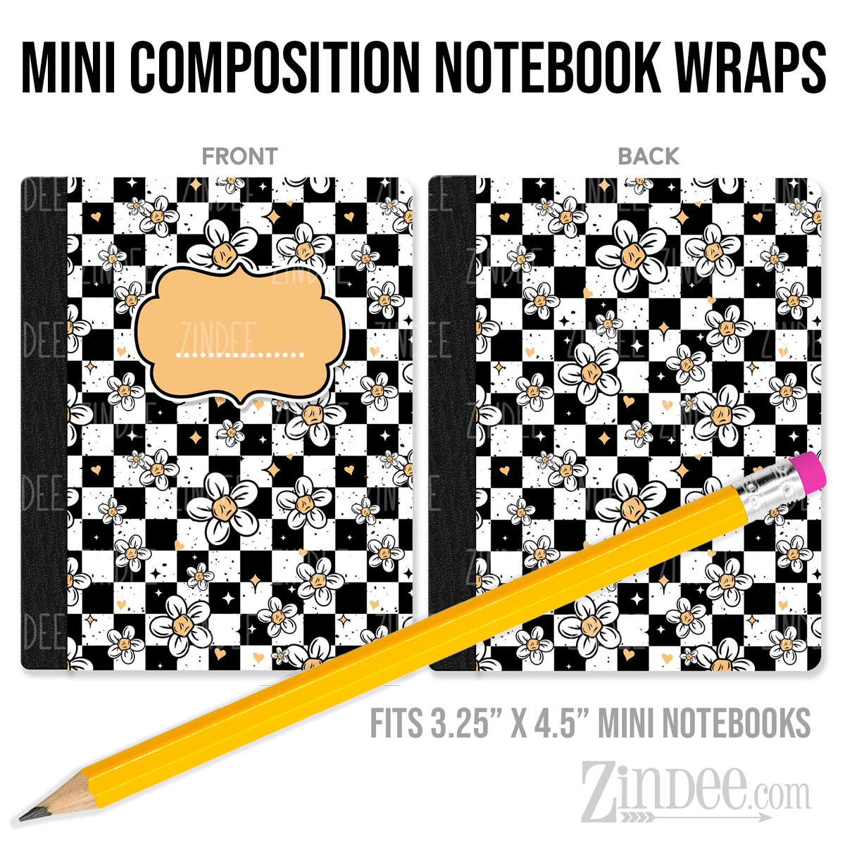 Daisy Checker – Mini Composition Notebook Wrap (3.25" x 4.5") | Vinyl Notebook Cover