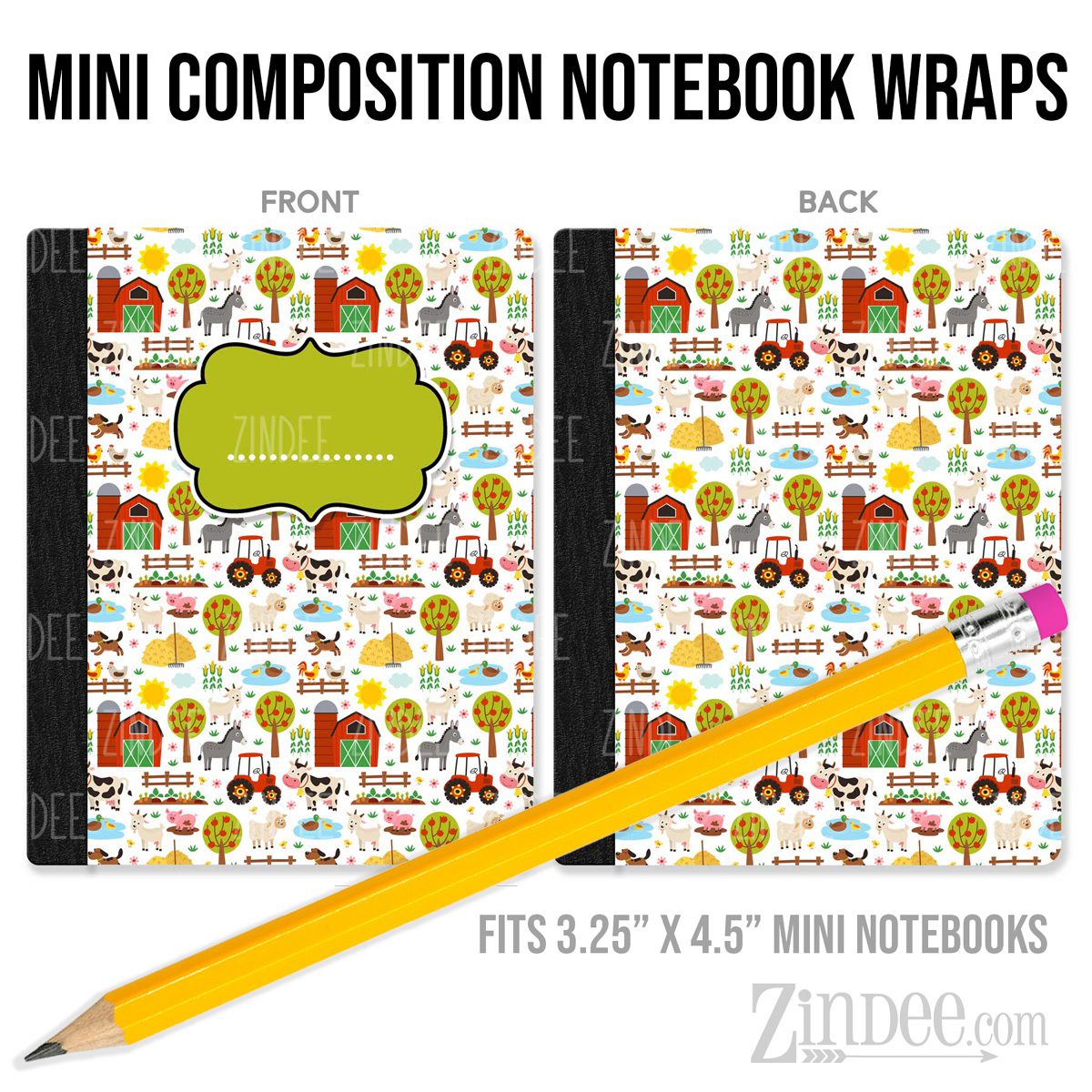 Farm Animals – Mini Composition Notebook Wrap (3.25" x 4.5") | Vinyl Notebook Cover
