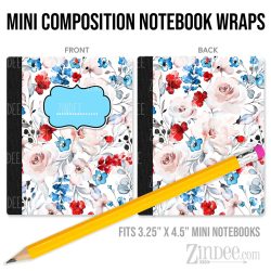 Independence Floral White – Mini Composition Notebook Wrap (3.25" x 4.5") | Vinyl Notebook Cover