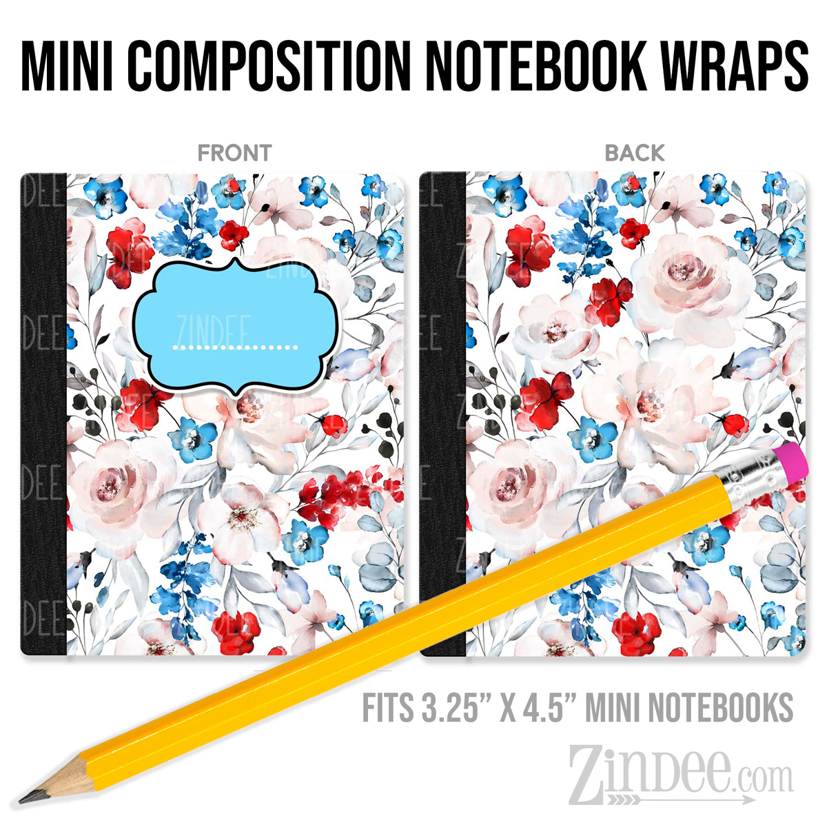 Independence Floral White – Mini Composition Notebook Wrap (3.25" x 4.5") | Vinyl Notebook Cover