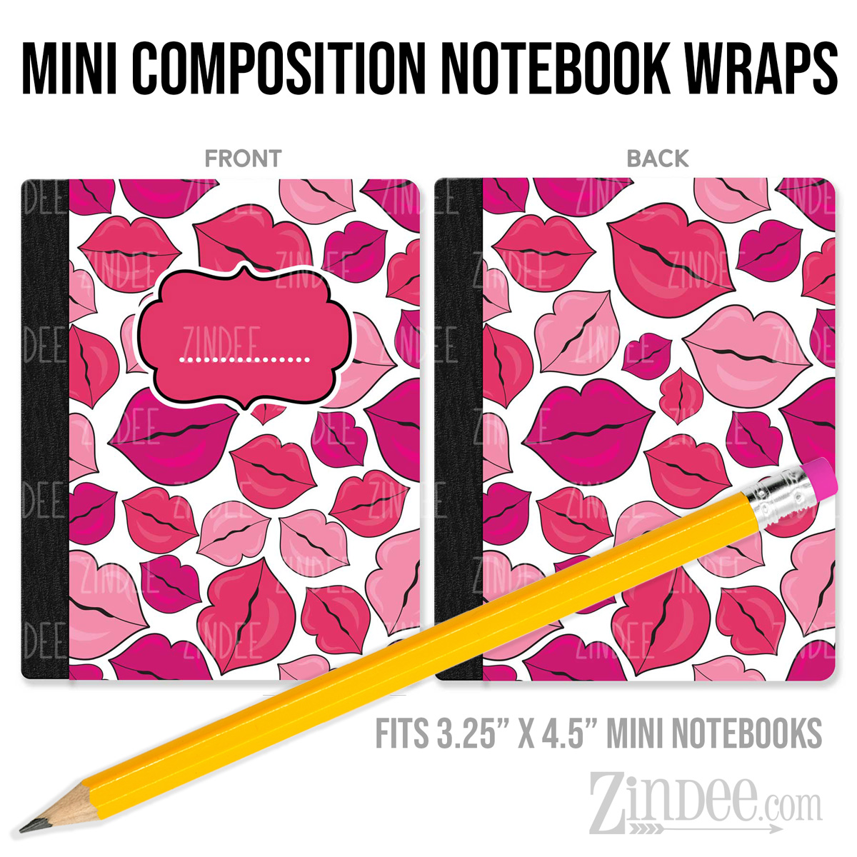Kissy Lips – Mini Composition Notebook Wrap (3.25" x 4.5") | Vinyl Notebook Cover