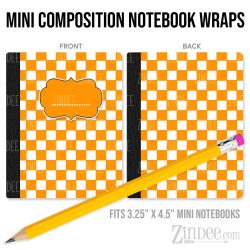 Orange White Checker – Mini Composition Notebook Wrap (3.25" x 4.5") | Vinyl Notebook Cover