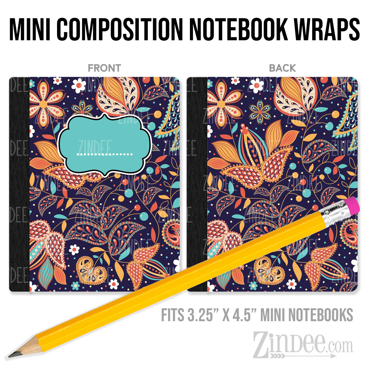 Paisley ZS222 – Mini Composition Notebook Wrap (3.25" x 4.5") | Vinyl Notebook Cover