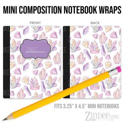 Pink Purple Crystals – Mini Composition Notebook Wrap (3.25" x 4.5") | Vinyl Notebook Cover