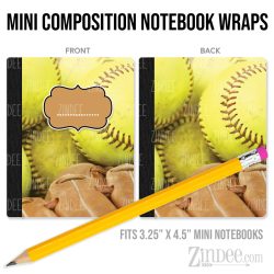 Softball and Glove – Mini Composition Notebook Wrap (3.25" x 4.5") | Vinyl Notebook Cover