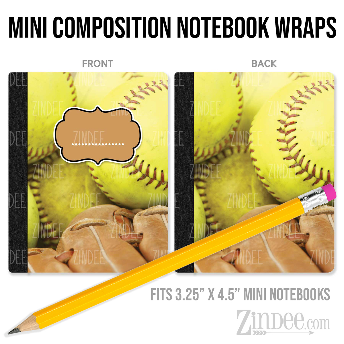 Softball and Glove – Mini Composition Notebook Wrap (3.25" x 4.5") | Vinyl Notebook Cover