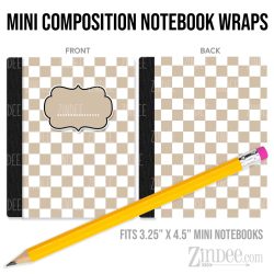Tan White Checker – Mini Composition Notebook Wrap (3.25" x 4.5") | Vinyl Notebook Cover