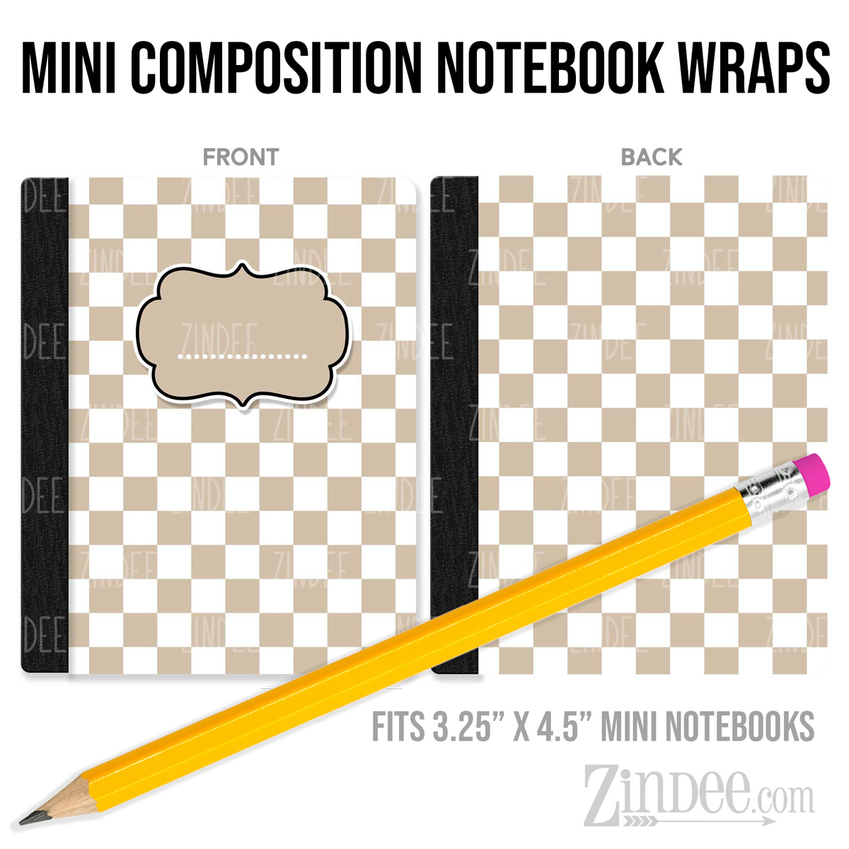 Tan White Checker – Mini Composition Notebook Wrap (3.25" x 4.5") | Vinyl Notebook Cover