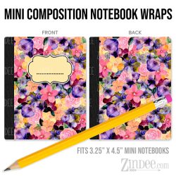 Watercolor Flowers – Mini Composition Notebook Wrap (3.25" x 4.5") | Vinyl Notebook Cover
