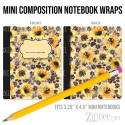 Paw Print and Sunflowers – Mini Composition Notebook Wrap (3.25" x 4.5") | Vinyl Notebook Cover