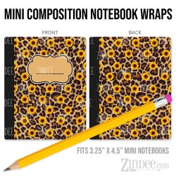 Sunflower Leopard – Mini Composition Notebook Wrap (3.25" x 4.5") | Vinyl Notebook Cover