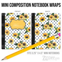 White Navy Polka Dots Sunflowers – Mini Composition Notebook Wrap (3.25" x 4.5") | Vinyl Notebook Cover