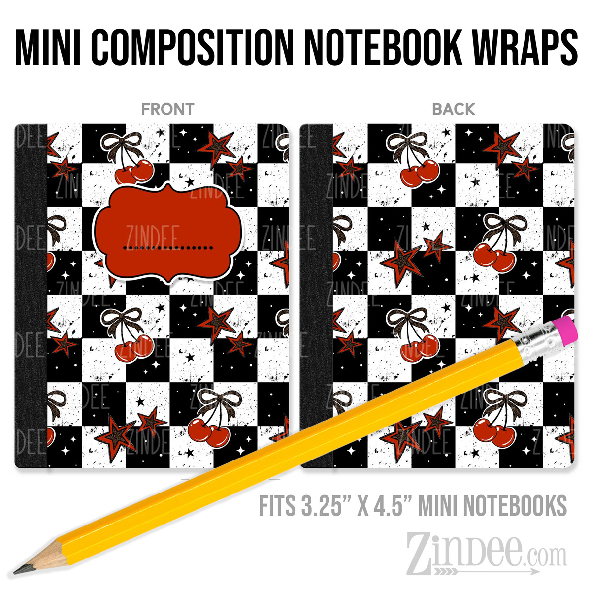 Checker Cheetah Cherries – Mini Composition Notebook Wrap (3.25" x 4.5") | Vinyl Notebook Cover