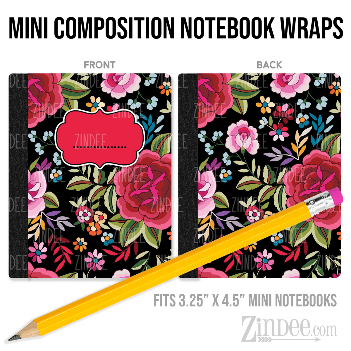 Floral Z19 – Mini Composition Notebook Wrap (3.25" x 4.5") | Vinyl Notebook Cover