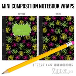 Neon Flowers – Mini Composition Notebook Wrap (3.25" x 4.5") | Vinyl Notebook Cover