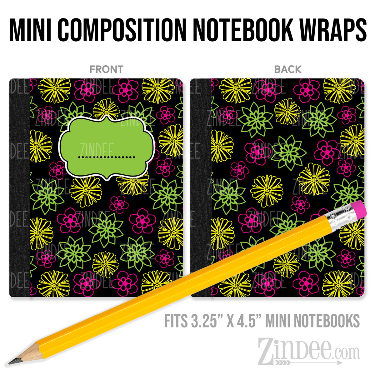Neon Flowers – Mini Composition Notebook Wrap (3.25" x 4.5") | Vinyl Notebook Cover