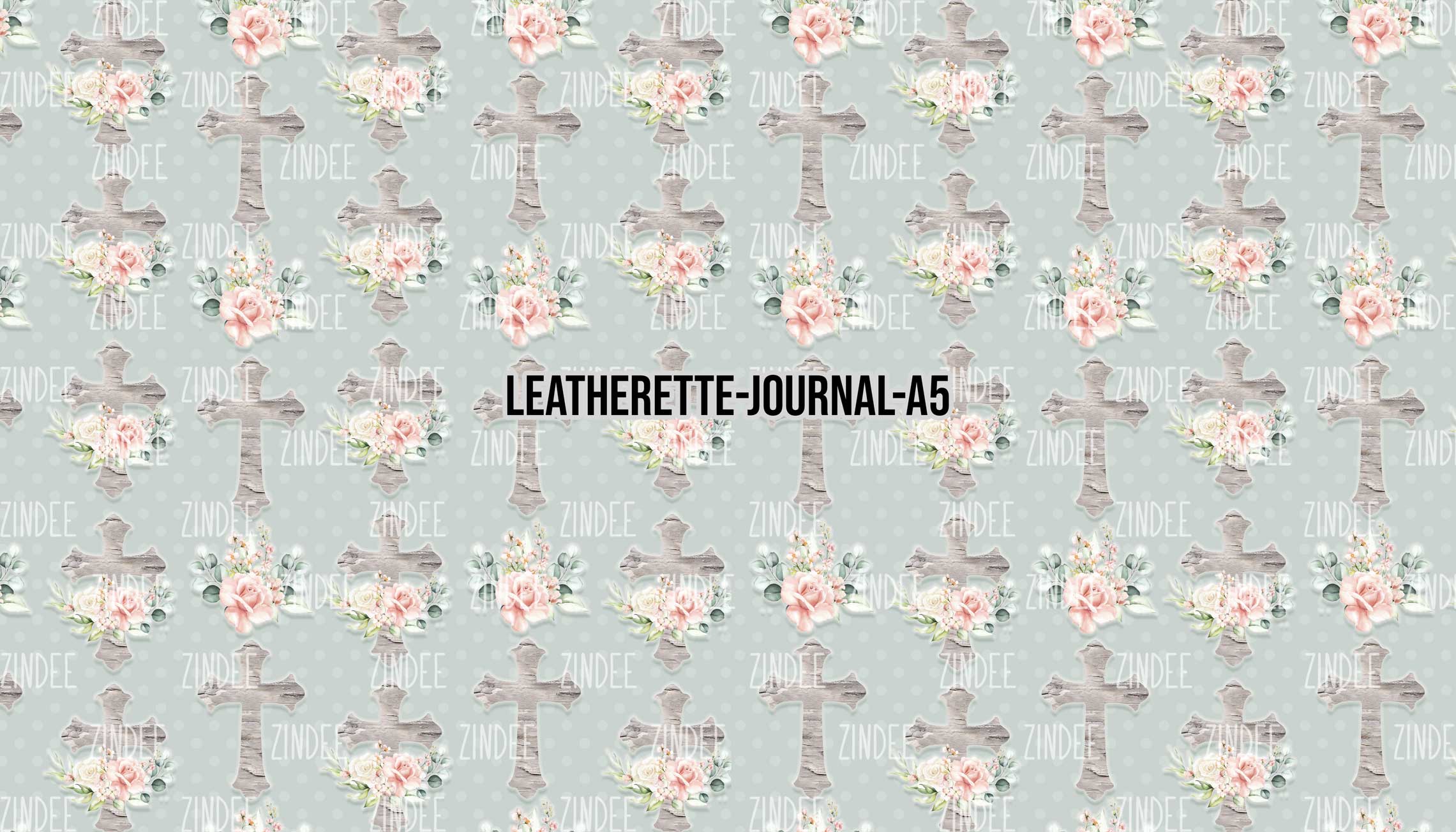 Light Rustic Floral Green Cross- Journal Size- A5 (Faux Leather)