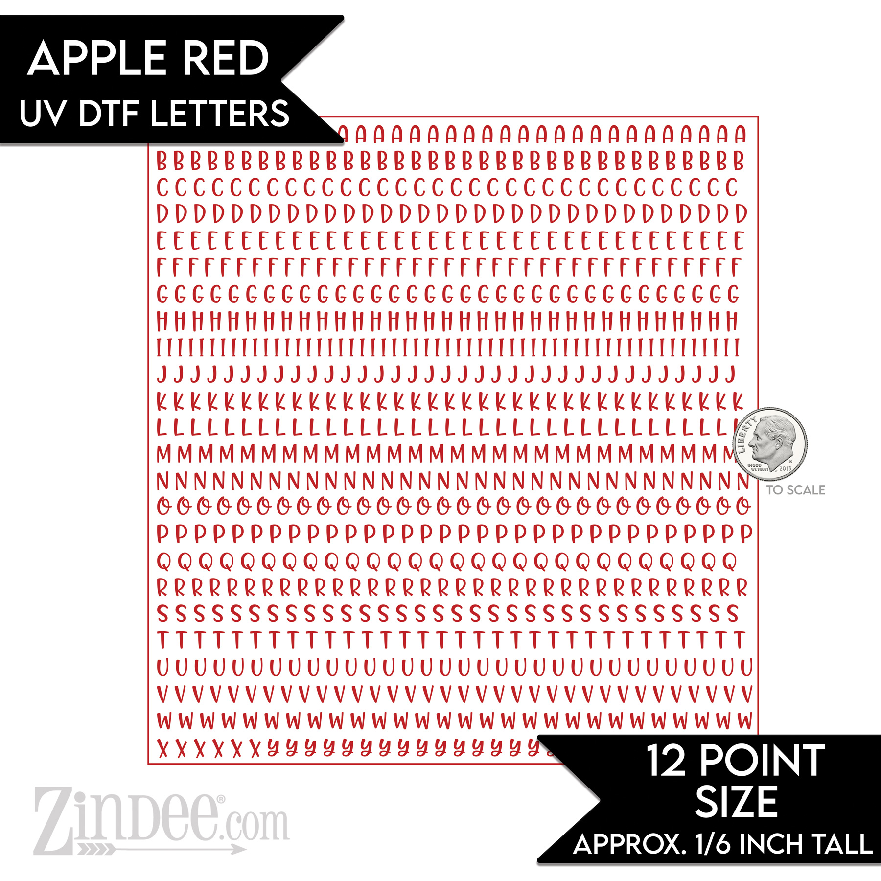 Apple Red Alphabet Letters – UV DTF (12pt) | A-Z Letter Decals
