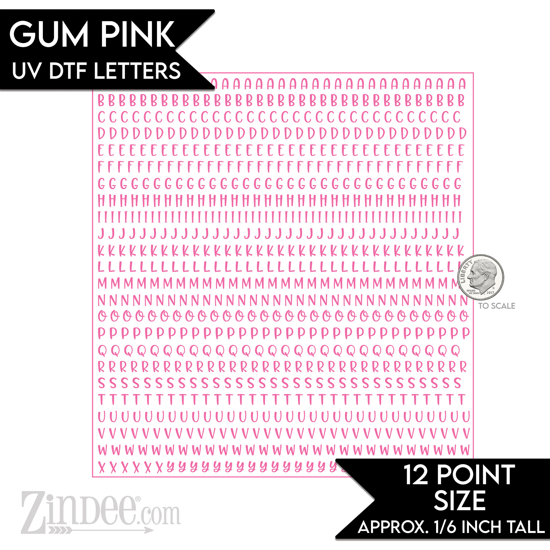 Gum Pink Alphabet Letters – UV DTF (12pt) | A-Z Letter Decals
