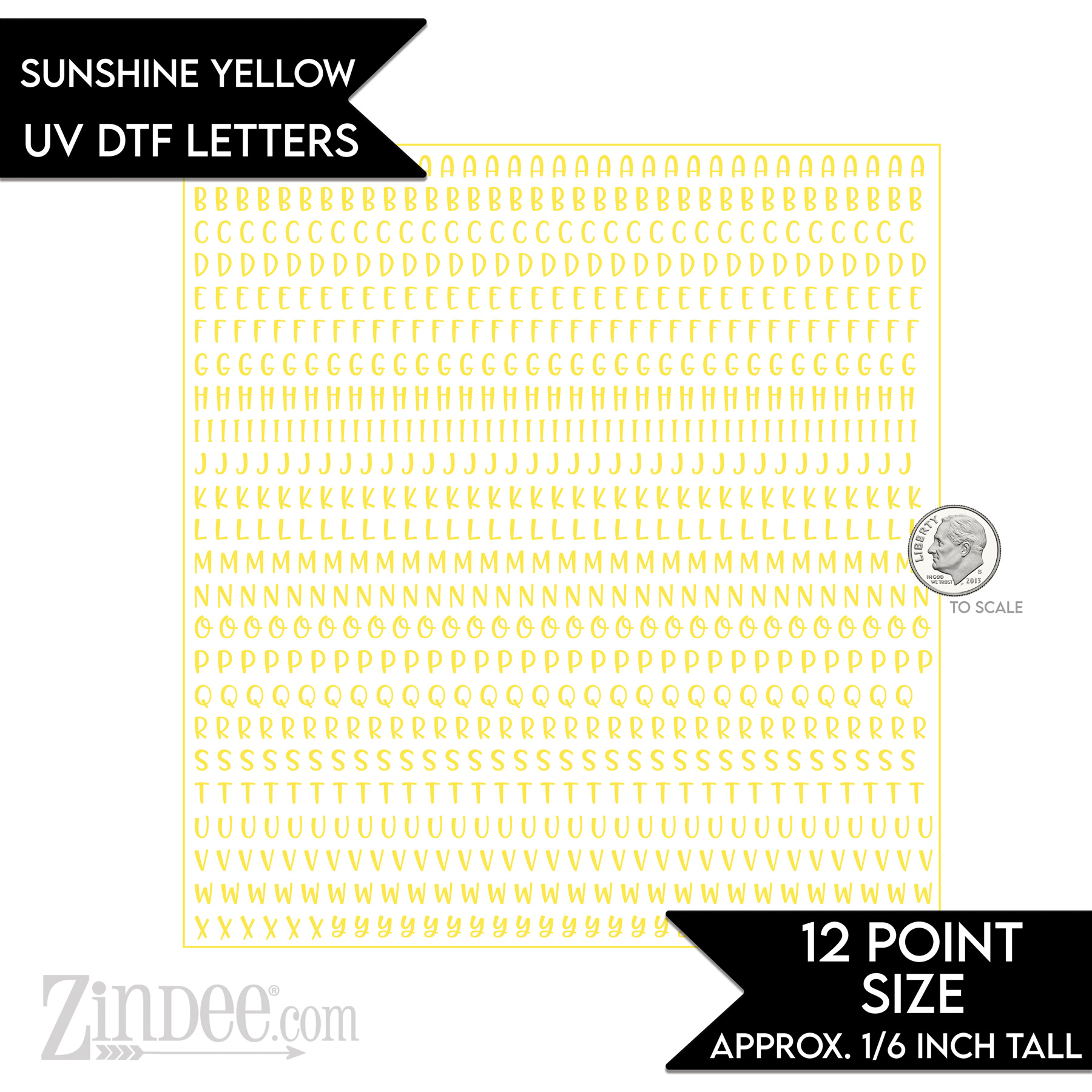 Sunshine Yellow Alphabet Letters – UV DTF (12pt) | A-Z Letter Decals