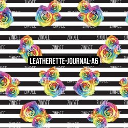 Black White Stripe Colorful Roses - Journal Size- A6 (Faux Leather)