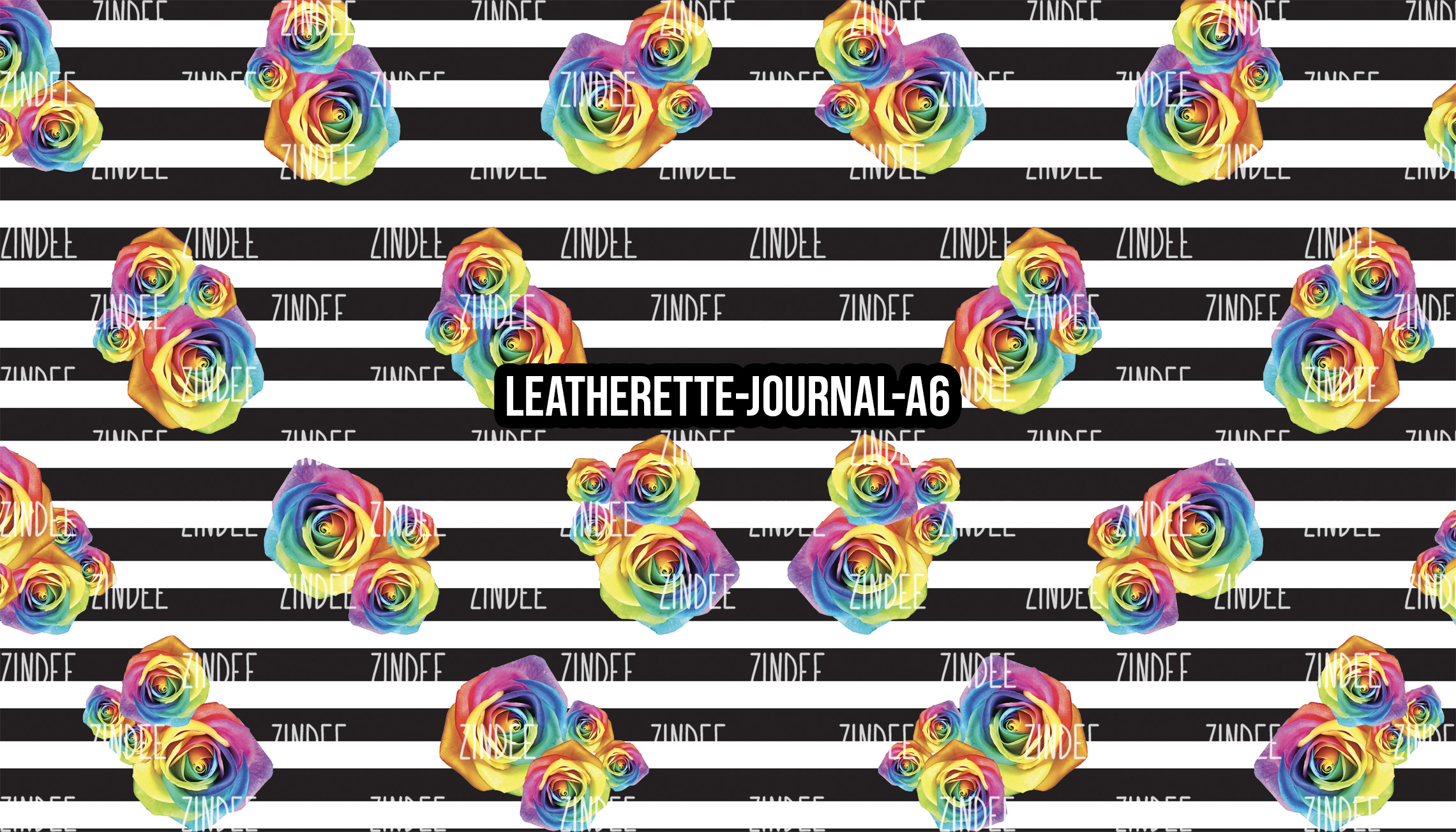Black White Stripe Colorful Roses - Journal Size- A6 (Faux Leather)
