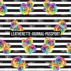 Black White Stripe Colorful Roses - Journal- PASSPORT Size (Faux Leather)