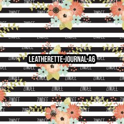 Black White Stripe Floral Coral - Journal Size- A6 (Faux Leather)