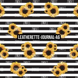 Black White Stripe Sunflowers - Journal Size- A6 (Faux Leather)