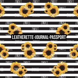 Black White Stripe Sunflowers - Journal- PASSPORT Size (Faux Leather)