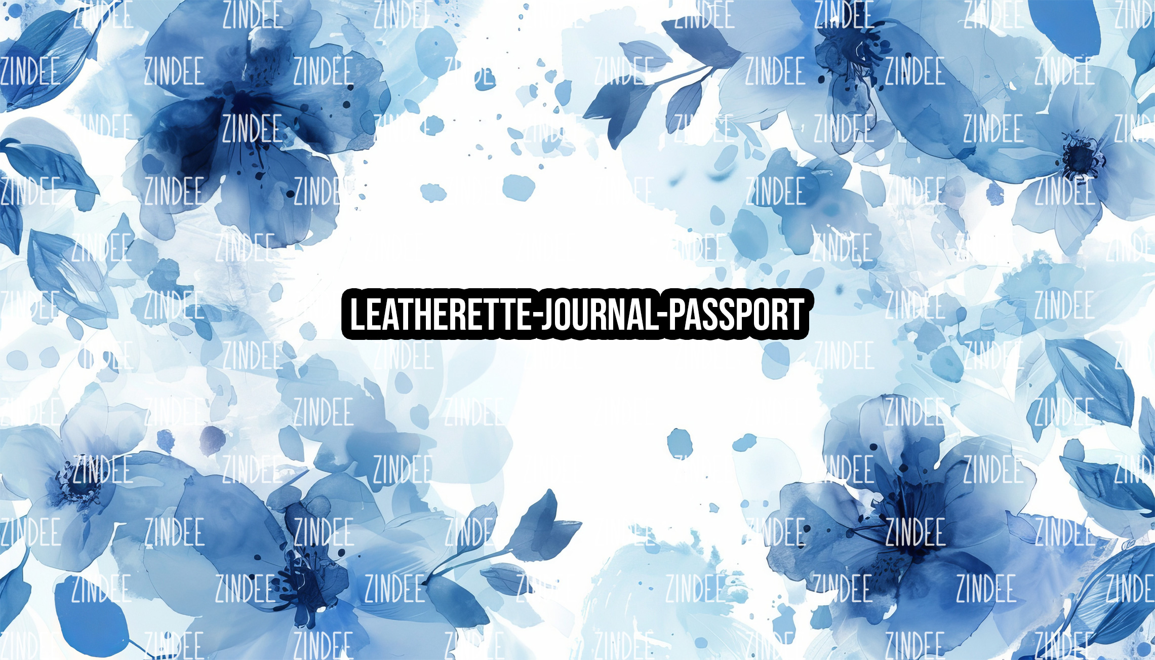Blue Floral Watercolor - Journal- PASSPORT Size (Faux Leather)