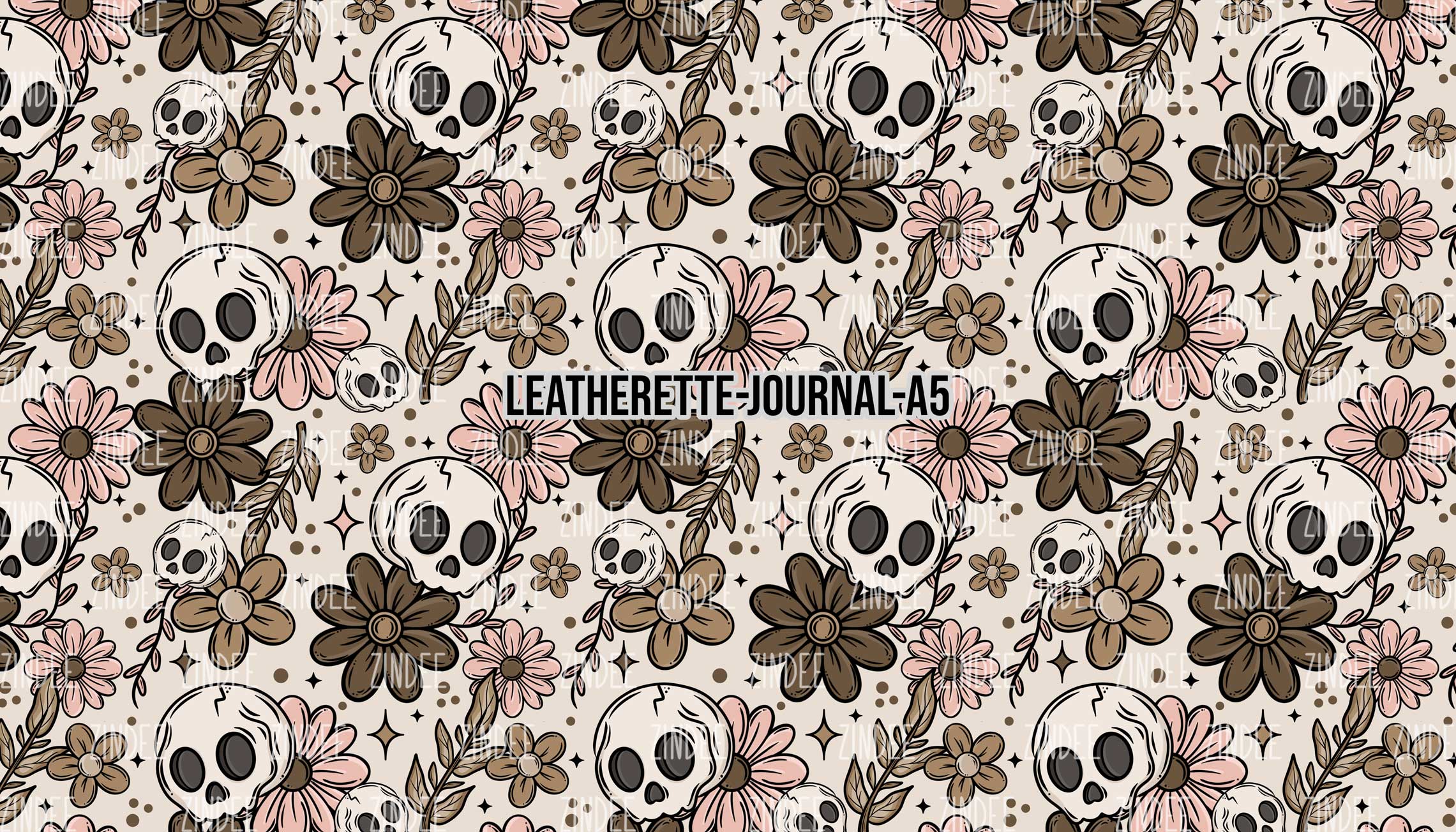 Brown Floral Skellie - Journal Size- A5 (Faux Leather)