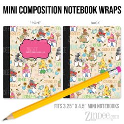 Gnome Sweet Garden – Mini Composition Notebook Wrap (3.25" x 4.5") | Vinyl Notebook Cover
