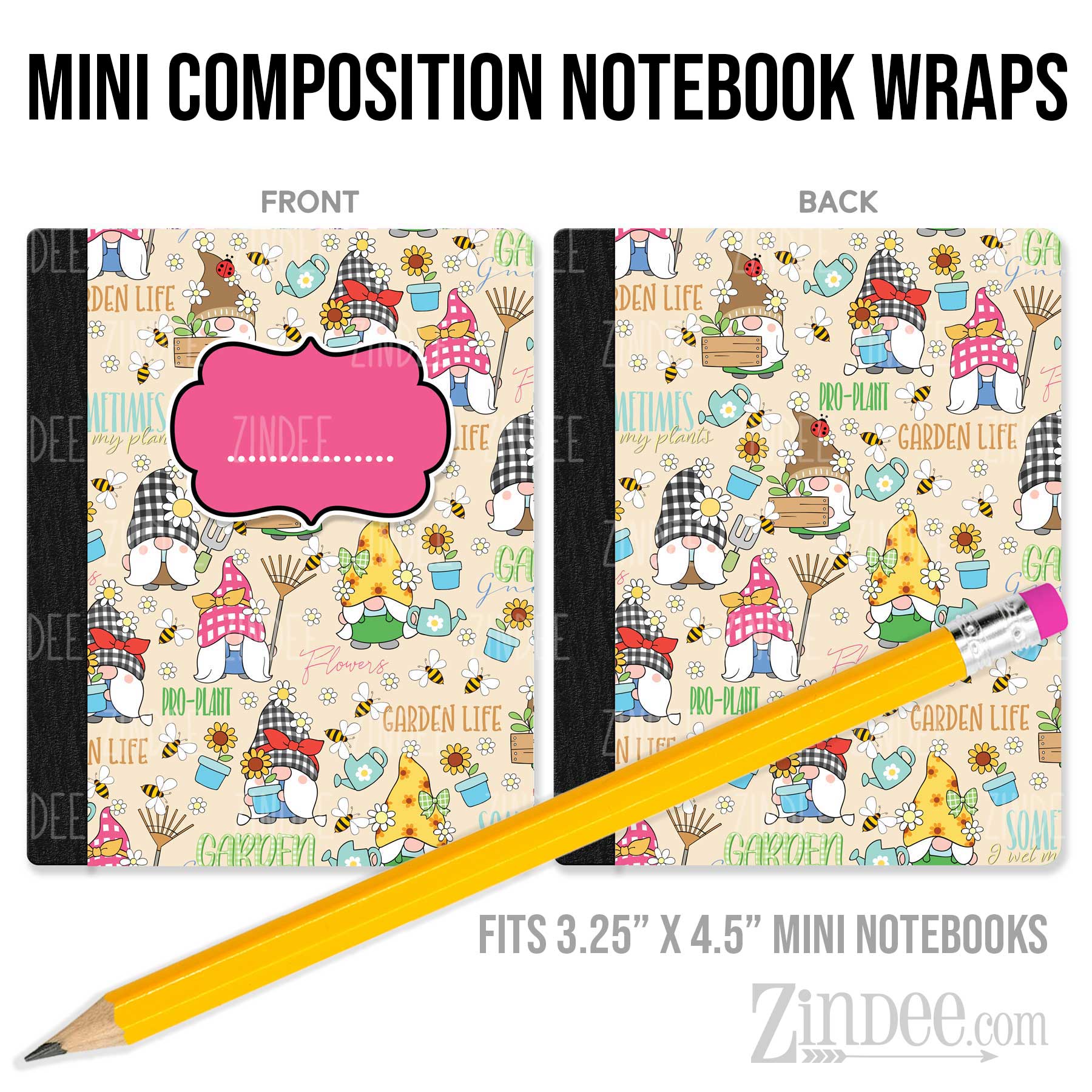 Gnome Sweet Garden – Mini Composition Notebook Wrap (3.25" x 4.5") | Vinyl Notebook Cover