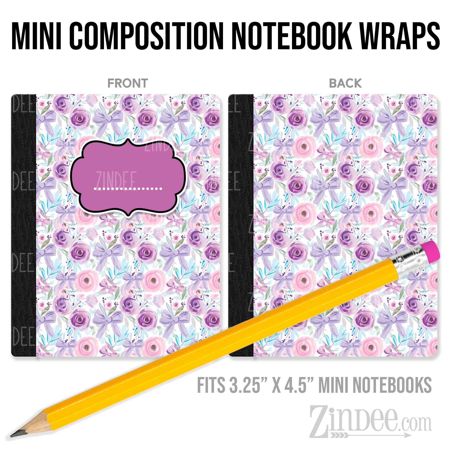 Pastel Floral Bows – Mini Composition Notebook Wrap (3.25" x 4.5") | Vinyl Notebook Cover
