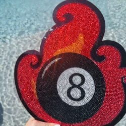 Fire 8 Ball- Glass Rhinestone Art Box