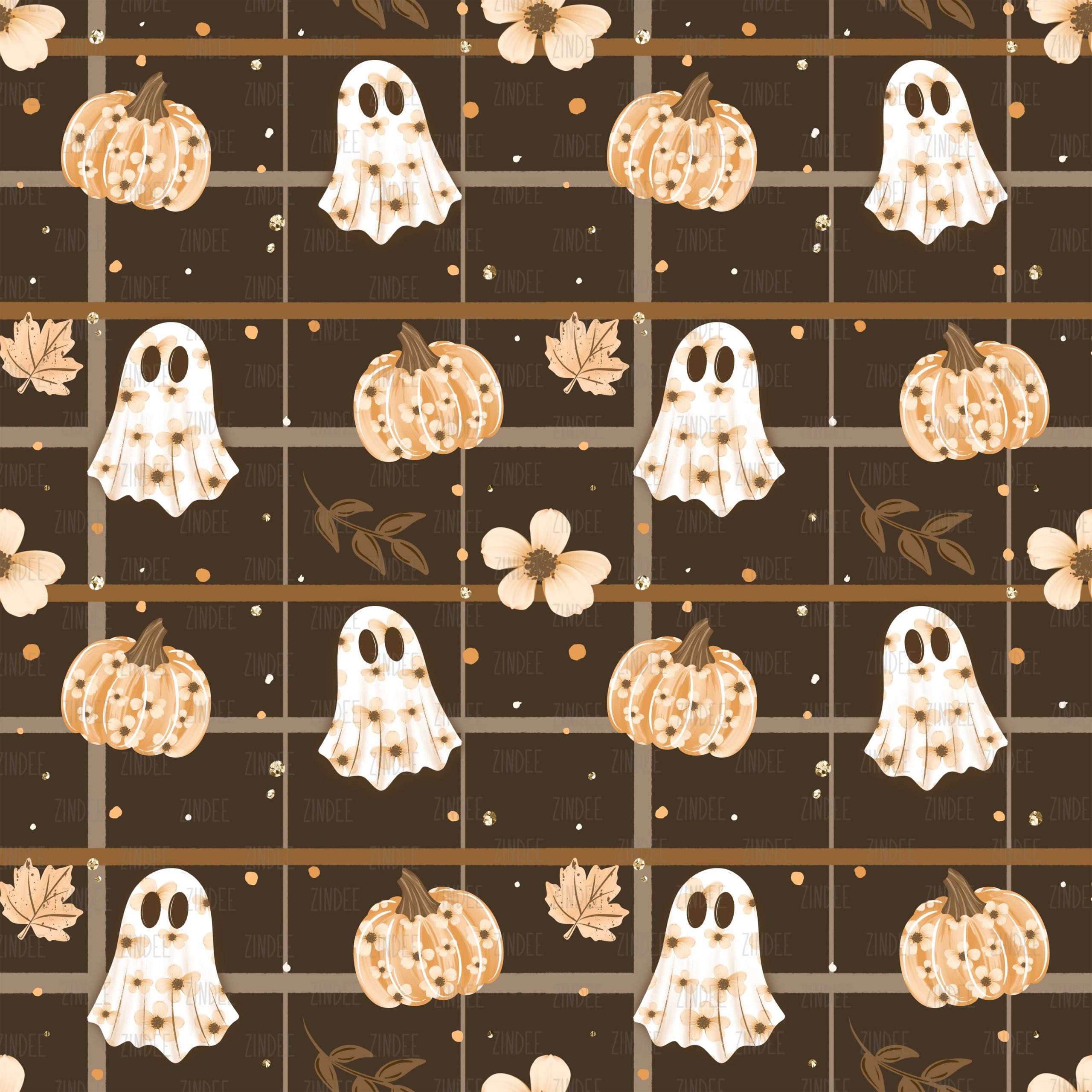 Floral Pumpkin Ghosts seamless (vinyl)