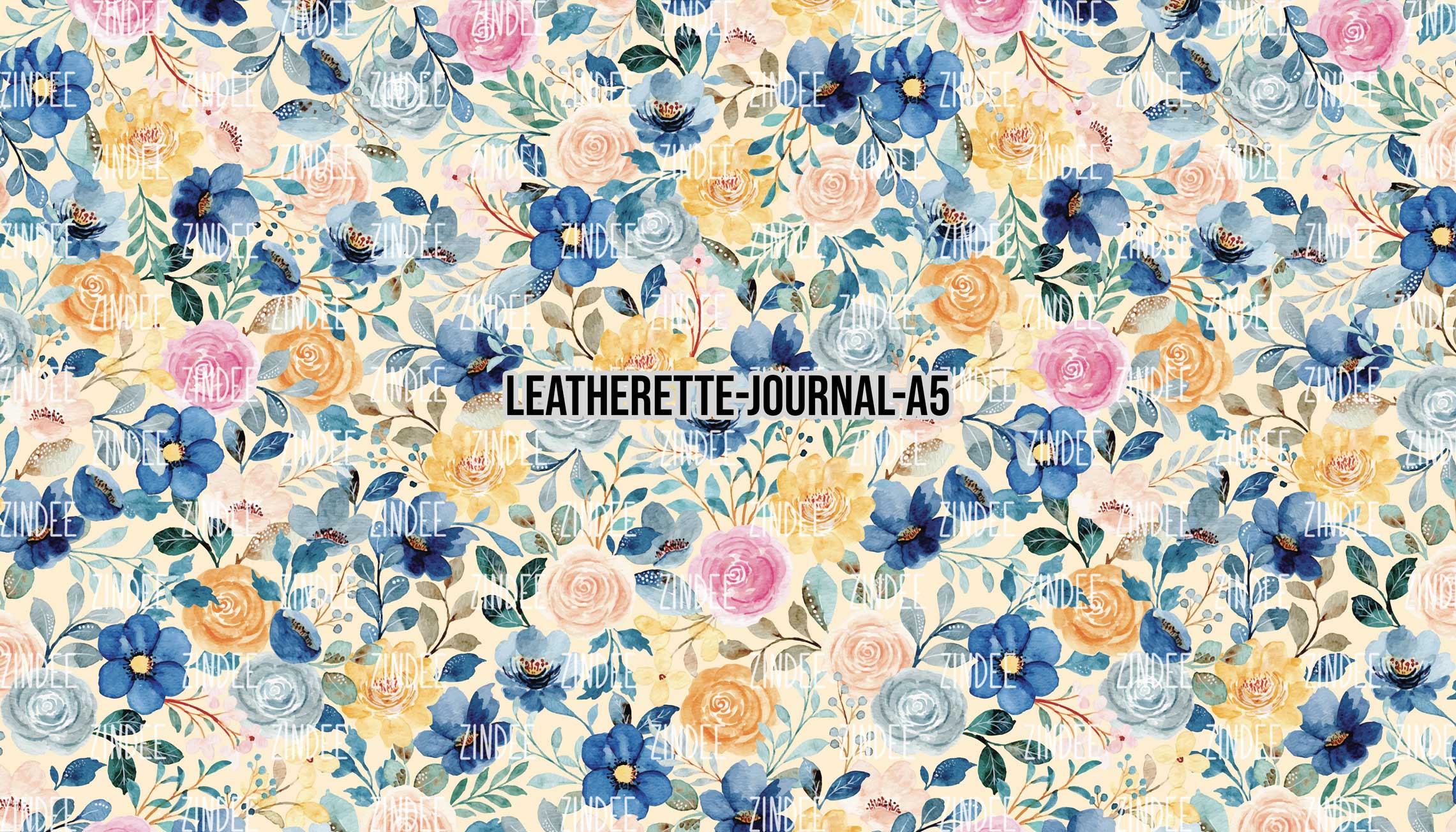 Navy Watercolor Blooms Yellow- Journal Size- A5 (Faux Leather)