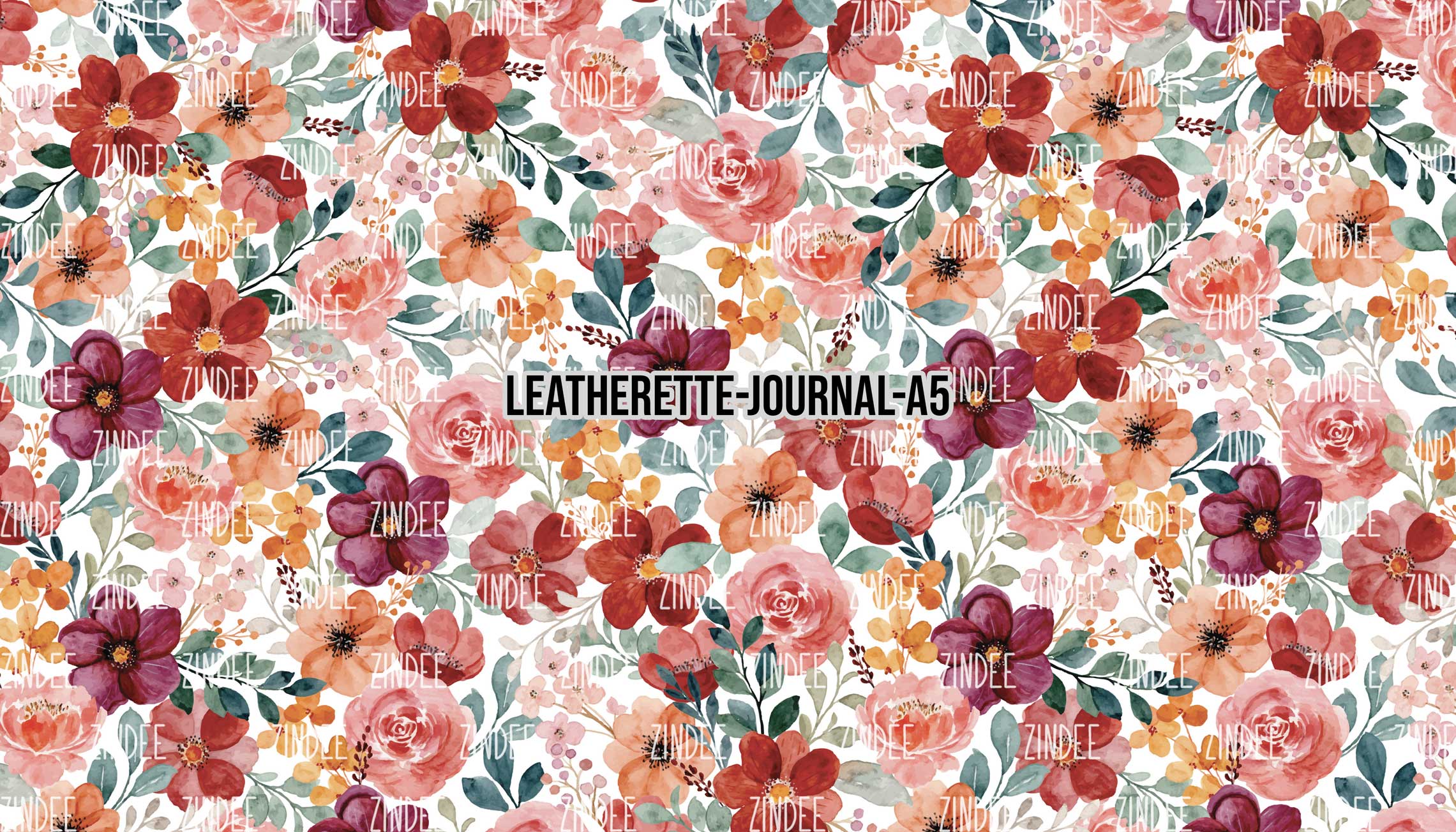 Red Watercolor Floral- Journal Size- A5 (Faux Leather)