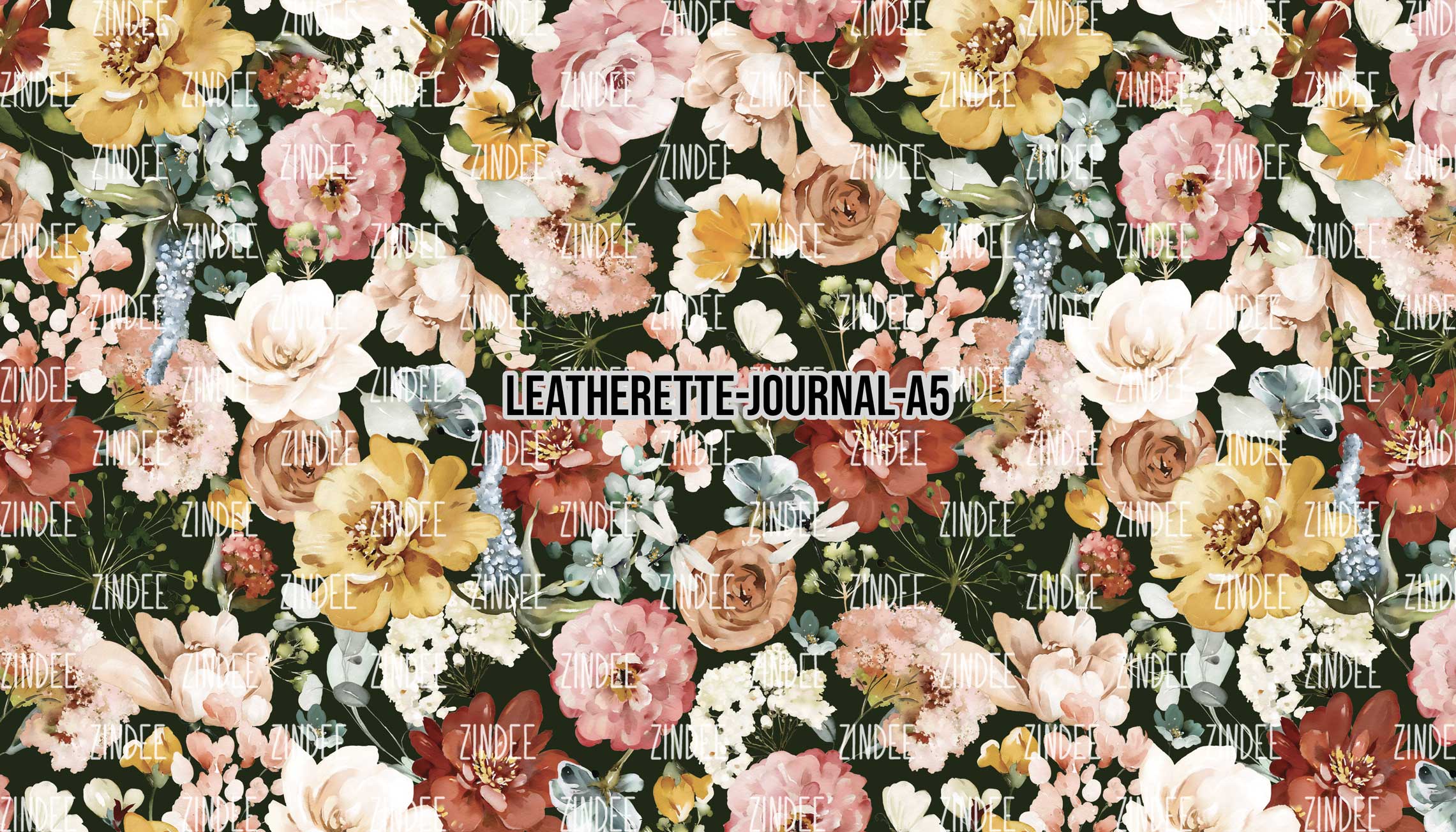 Vintage Floral Dark Green- Journal Size- A5 (Faux Leather)